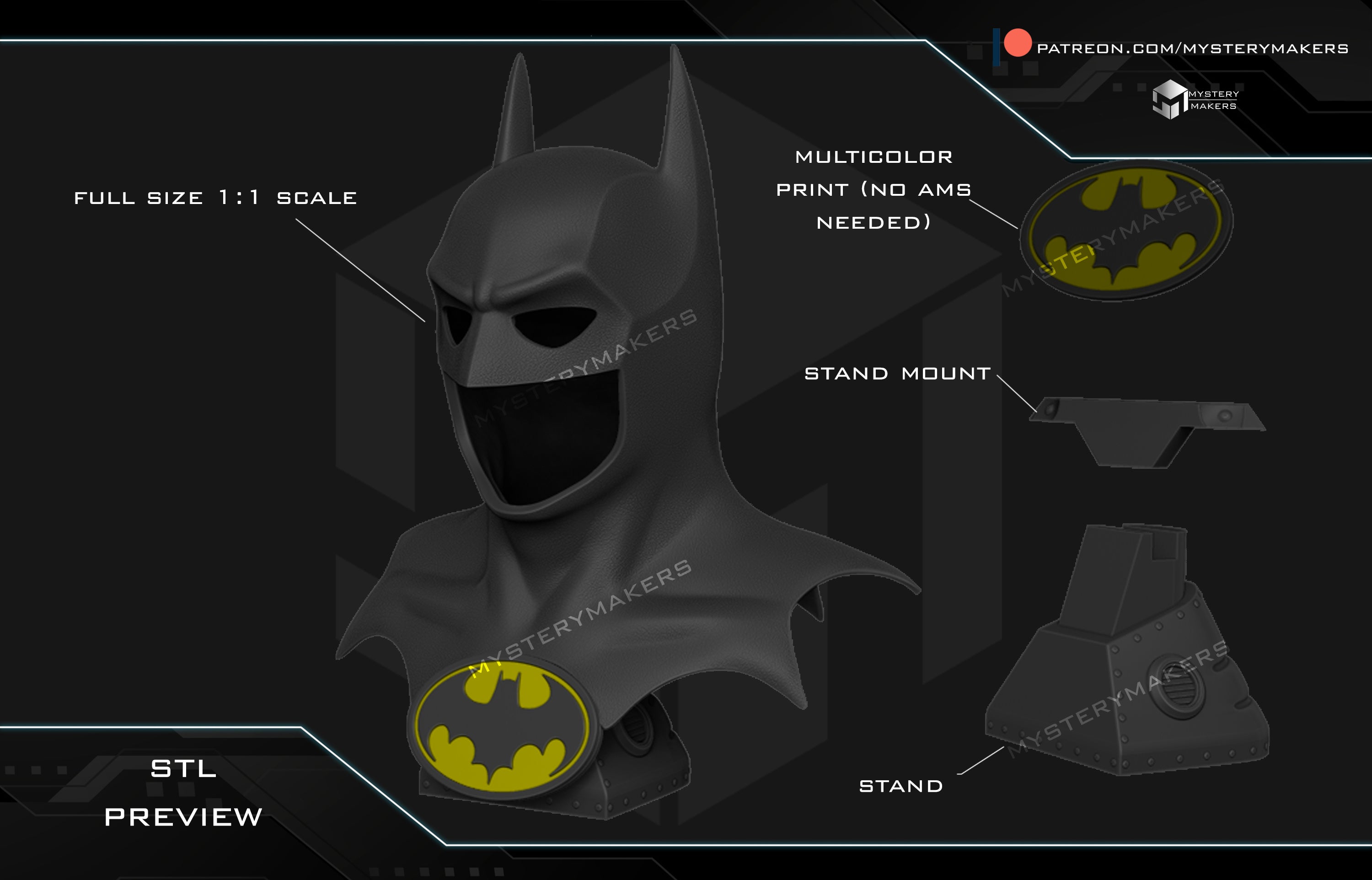 MysteryMakers — The Batman 1989 Cowl Display Piece